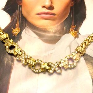 Swarovski Xs and Os Rhinestone Necklace Gold Plated, Austrian Crystal